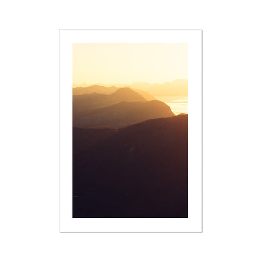 Midnight Sun Fine Art Print, mountains bathing in the midnight sun, Tromso, Nortern Norway, picture of the print